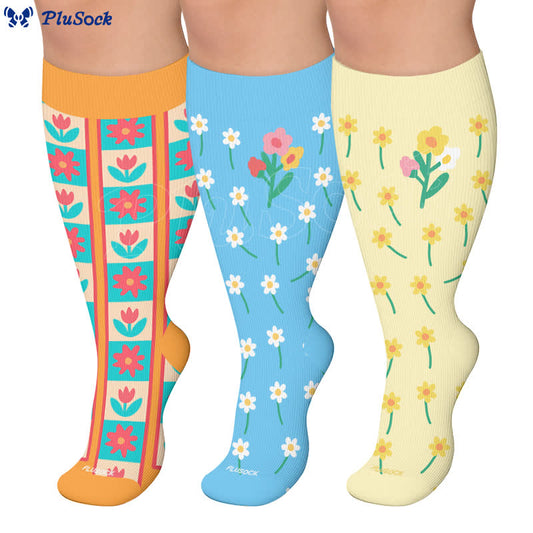 Plusock Plus Size Floral Patchwork Compression Socks - image 0