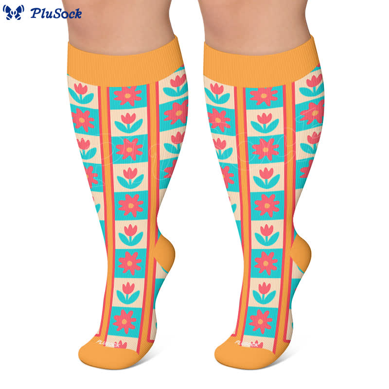 Plusock Plus Size Floral Patchwork Compression Socks - image 6