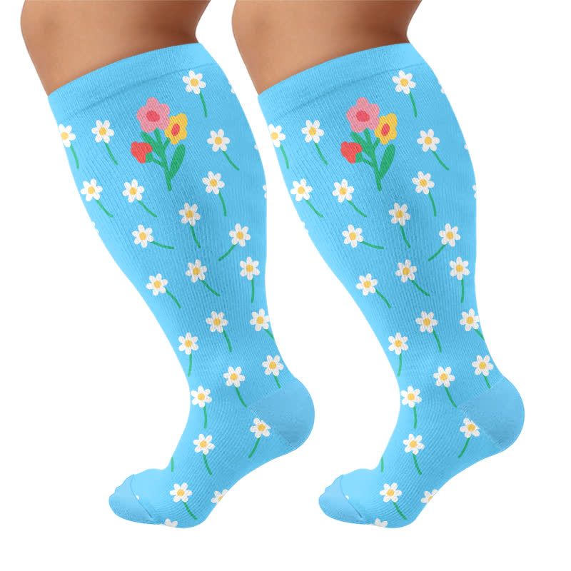 Plusock Plus Size Floral Patchwork Compression Socks - Blue - 4XL - image 7