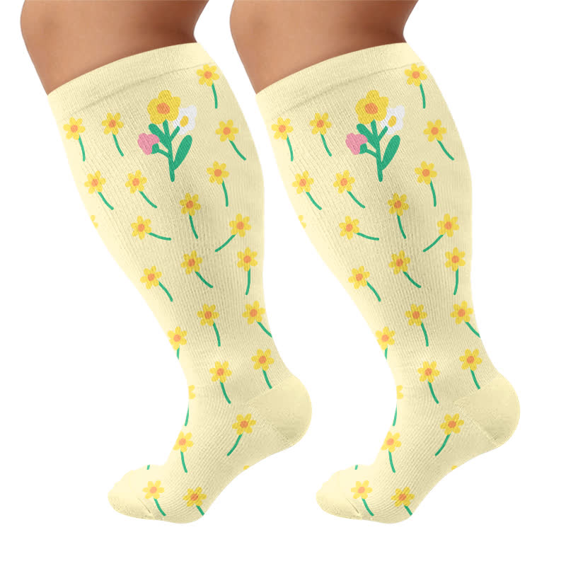 Plusock Plus Size Floral Patchwork Compression Socks - Yellow - 4XL - image 9