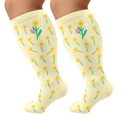 Plusock Plus Size Floral Patchwork Compression Socks - Yellow - 4XL - image 9