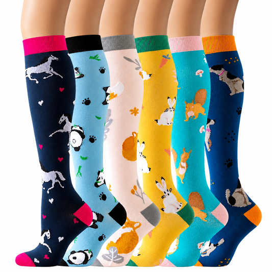 Plusock Horse Panda Rabbit Compression Socks(6 Pairs) - Multicolor - S/M - image 0