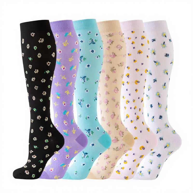 Plusock Scattered Floral Prints Compression Socks(6 Pairs) - image 1