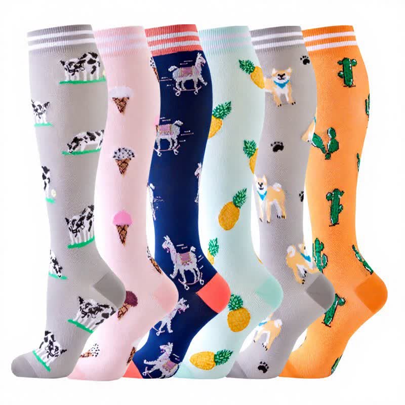 Plusock Animal Fruit Print Compression Socks(6 Pairs) - Multicolor - S/M - image 1