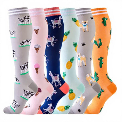 Plusock Animal Fruit Print Compression Socks(6 Pairs) - Multicolor - S/M - image 1