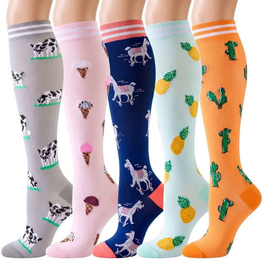 Plusock Animal Fruit Print Compression Socks(6 Pairs) - image 0