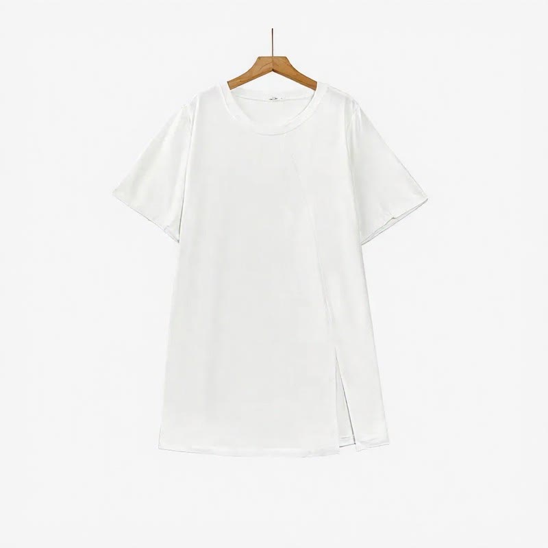 Plusock Asymmetric Side Slit Relaxed Blouses - White - 6XL - image 1