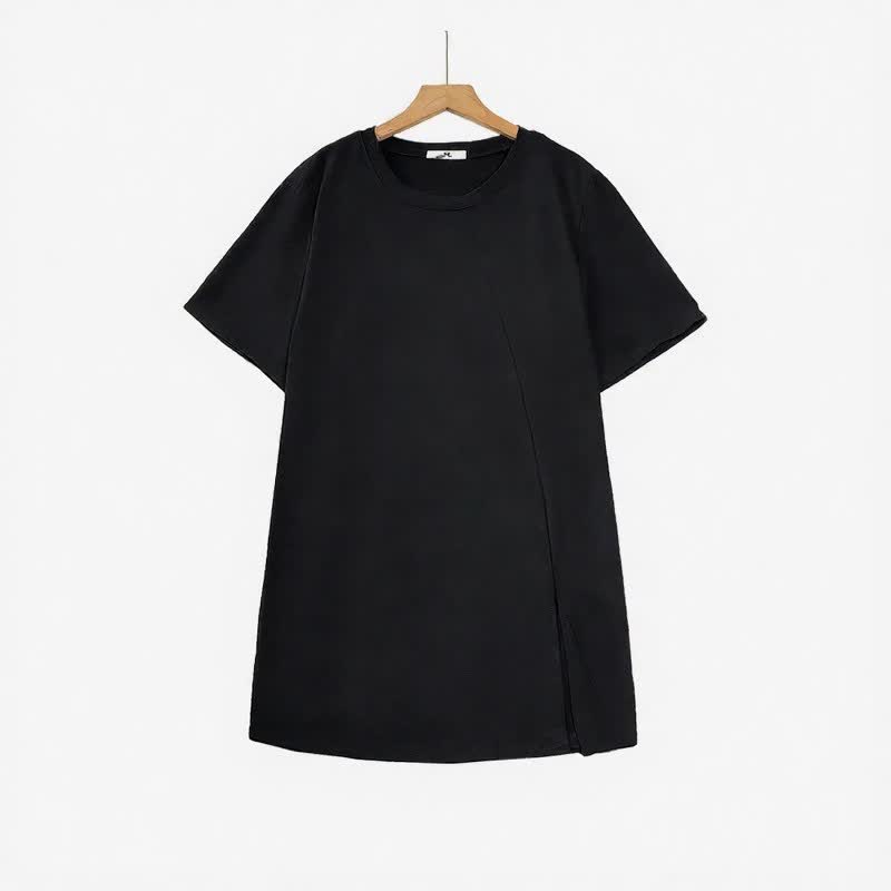 Plusock Asymmetric Side Slit Relaxed Blouses - Black - 6XL - image 2