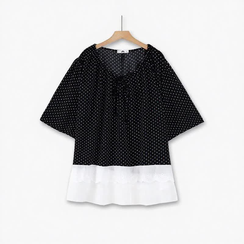 Plusock Polka Dot Tie-Neck Ruffle-Hem Tunic Top - image 0