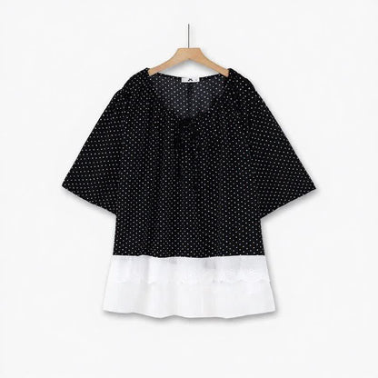 Plusock Polka Dot Tie-Neck Ruffle-Hem Tunic Top - image 0