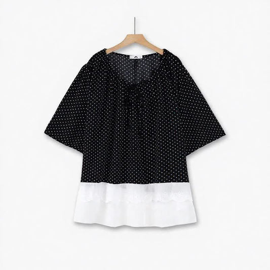 Plusock Polka Dot Tie-Neck Ruffle-Hem Tunic Top - image 0
