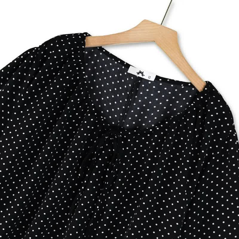 Plusock Polka Dot Tie-Neck Ruffle-Hem Tunic Top - image 5