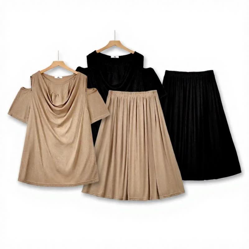 Plusock Draped Cold-Shoulder Midi Two-Piece Skirt Set - image 1