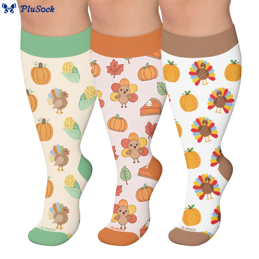 Plusock Plus Size Thanksgiving Print Compression Socks - image 0