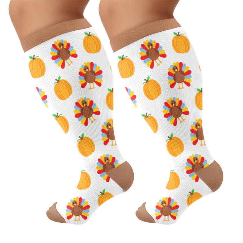 Plusock Plus Size Thanksgiving Print Compression Socks - Brown - 4XL - image 7