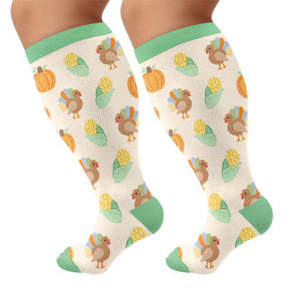 Plusock Plus Size Thanksgiving Print Compression Socks - Green - 4XL - image 5
