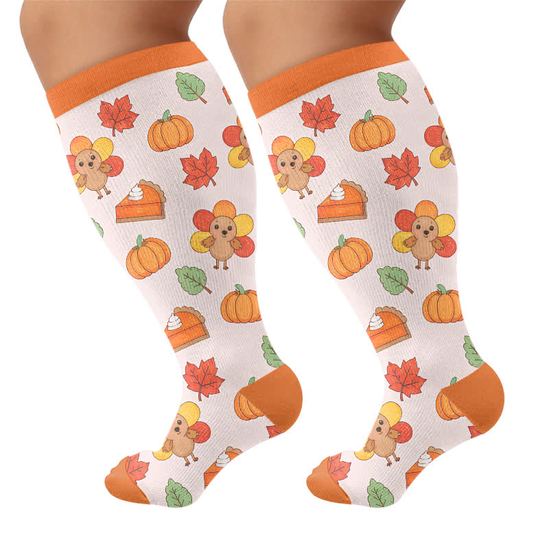 Plusock Plus Size Thanksgiving Print Compression Socks - Orange - 4XL - image 9
