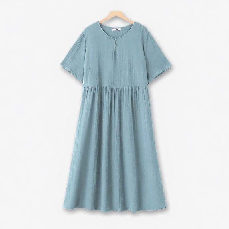 Plusock Breezy Button Neck Midi Dress - Blue - 6XL - image 2