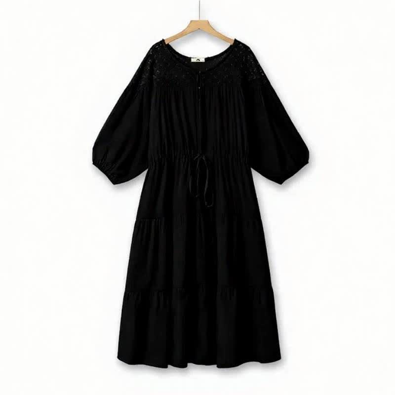 Plusock Boho Drawstring Tiered Vacation Maxi Dress - Black - 6XL - image 1