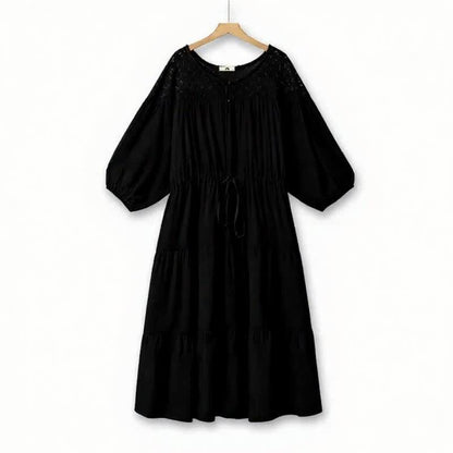 Plusock Boho Drawstring Tiered Vacation Maxi Dress - Black - 6XL - image 1