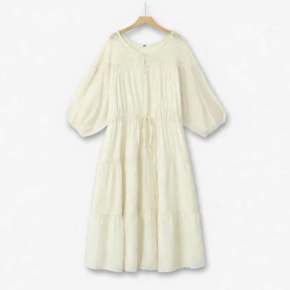 Plusock Boho Drawstring Tiered Vacation Maxi Dress - Beige - 6XL - image 2