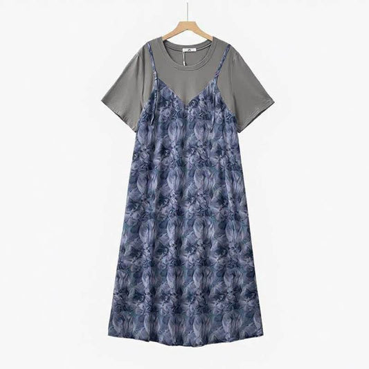 Plusock Marble Layered Casual Maxi Dress - Blue - 6XL - image 0