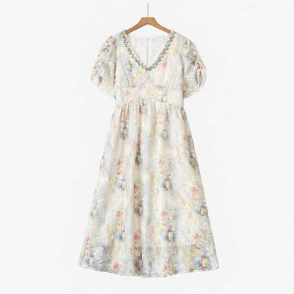 Plusock Romantic Floral Jacquard Maxi Dress - White - 6XL - image 0