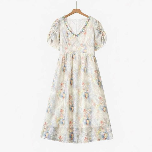 Plusock Romantic Floral Jacquard Maxi Dress - White - 6XL - image 0