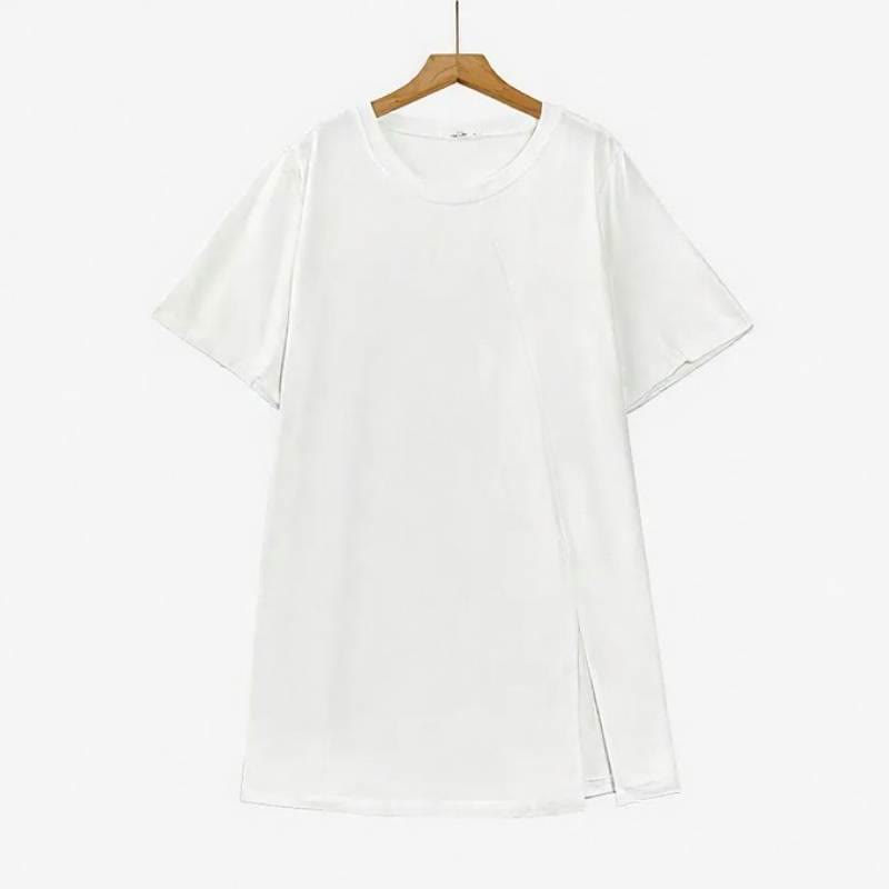 Plusock Asymmetric Side Slit Relaxed Blouses - White - 6XL - image 2