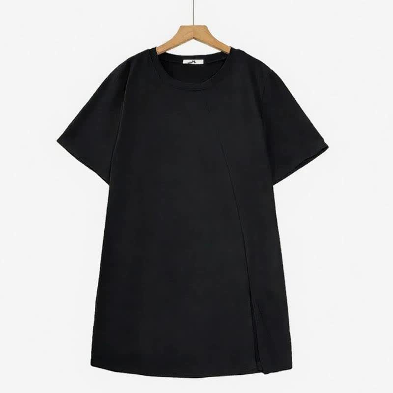 Plusock Asymmetric Side Slit Relaxed Blouses - Black - 6XL - image 1