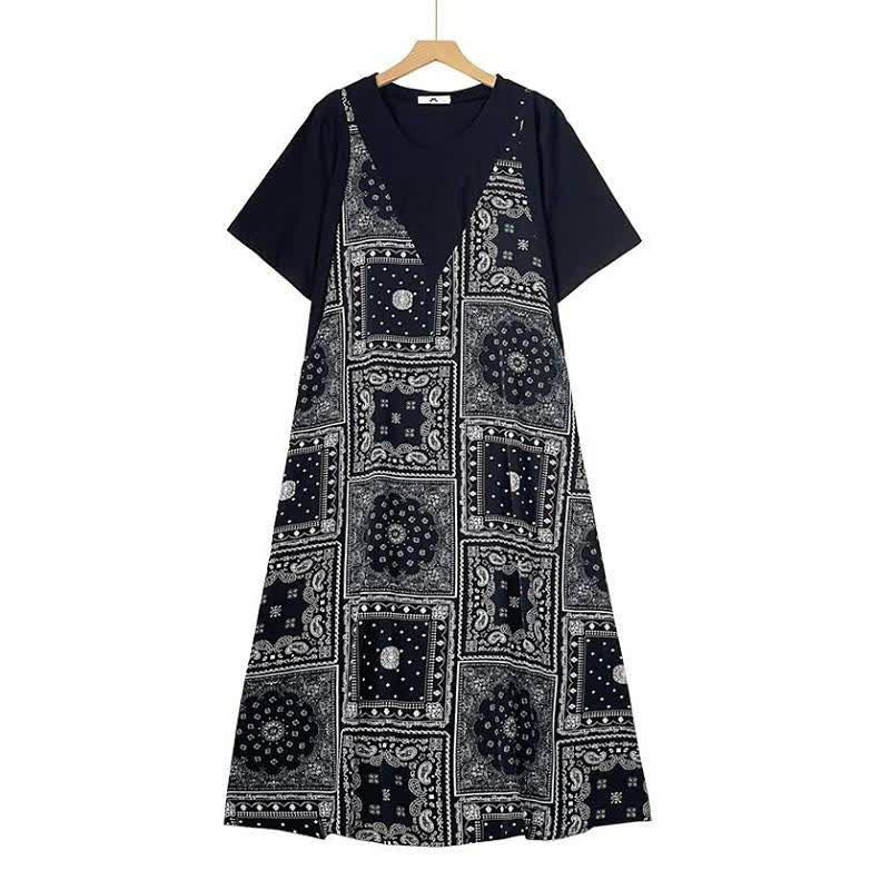 Plusock Bandana Print Layered Maxi Dress - Black - 6XL - image 0