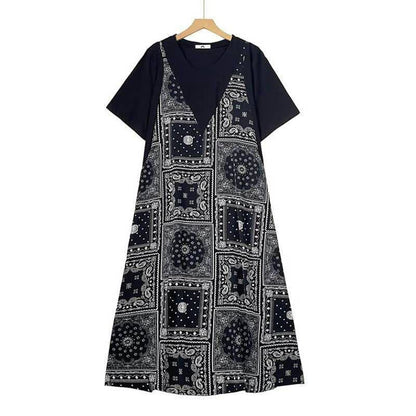 Plusock Bandana Print Layered Maxi Dress - Black - 6XL - image 0