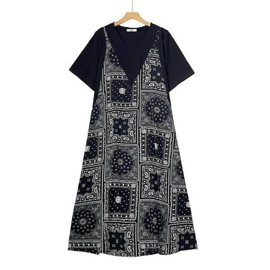 Plusock Bandana Print Layered Maxi Dress - Black - 6XL - image 0