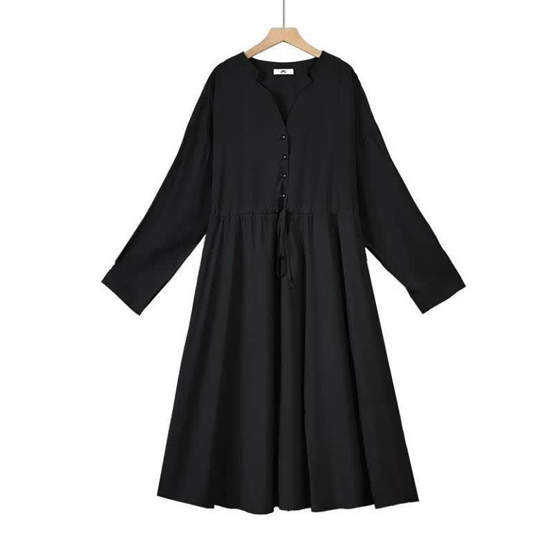 Plusock Relaxed Drawstring Midi Dress - Black - 6XL - image 1