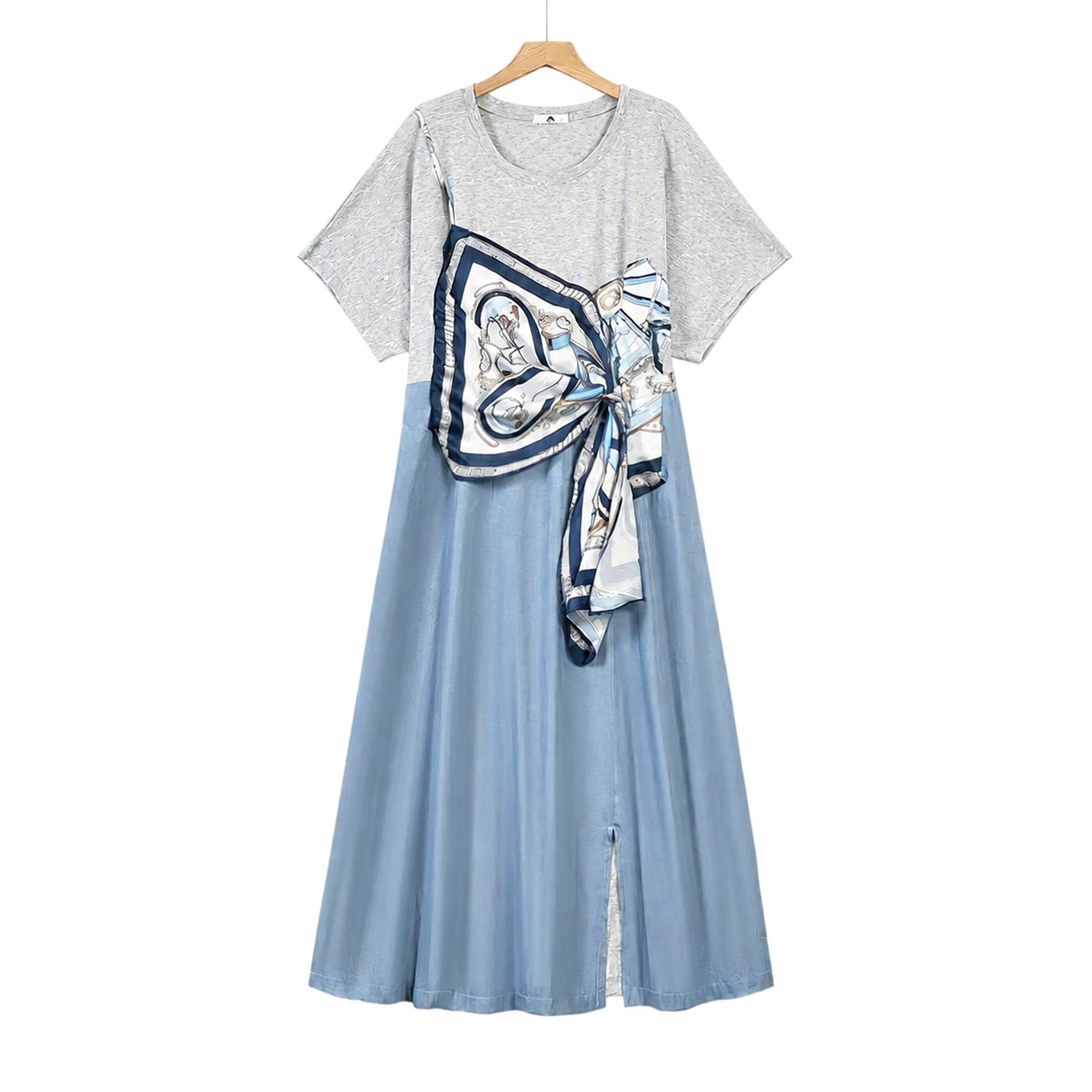 Plusock Scarf Tie Contrast Maxi Dress - Blue - 6XL - image 0