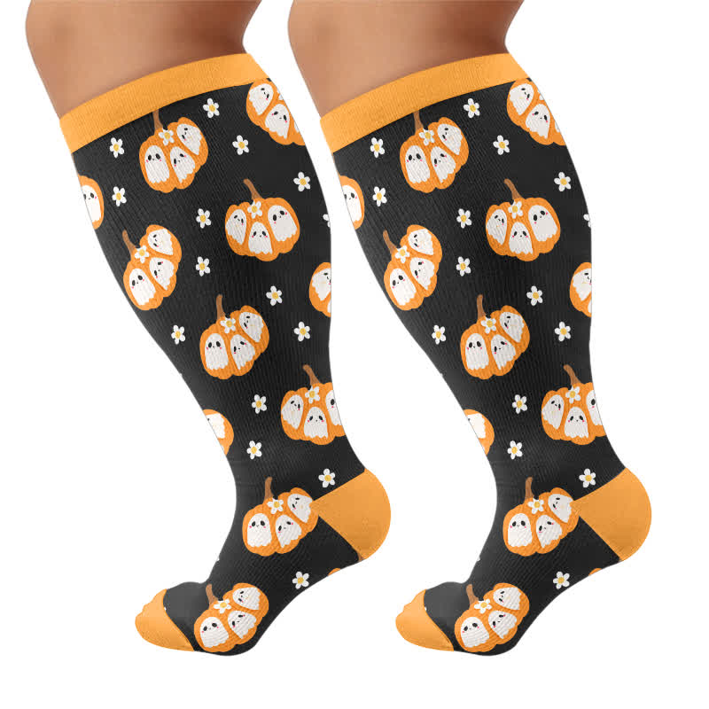 Plusock Plus Size Ghost Motifs Witch Hat Compression Socks - Black - 4XL - image 7
