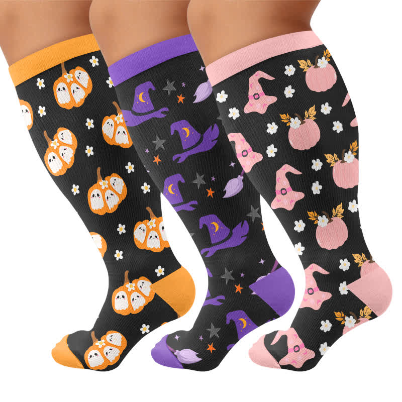 Plusock Plus Size Ghost Motifs Witch Hat Compression Socks - image 4