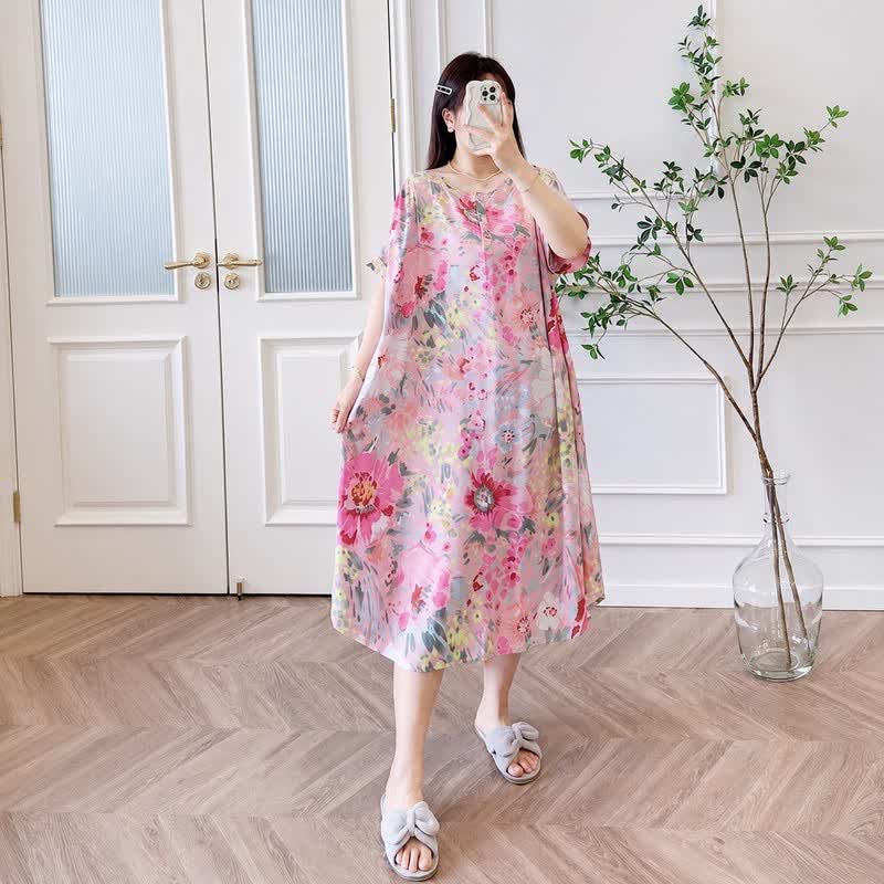 Plusock Pink Floral Viscose Midi Dress - image 2