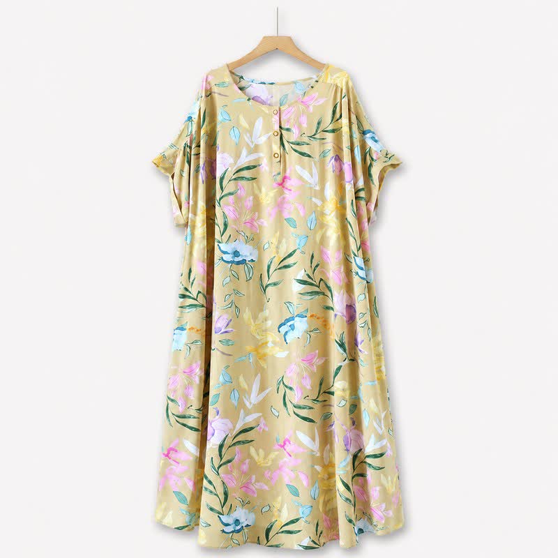 Plusock Pastel Floral Viscose Maxi Dress - Yellow - 5XL - image 0