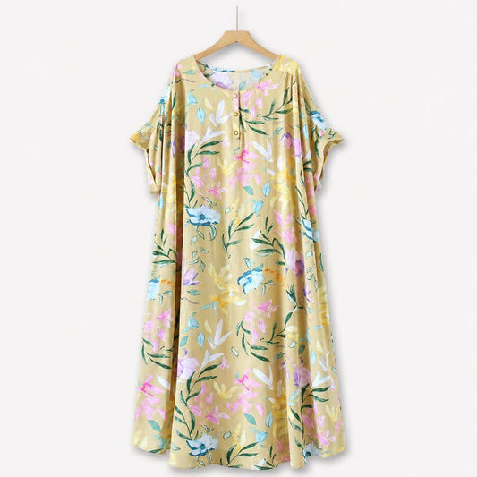 Plusock Pastel Floral Viscose Maxi Dress - Yellow - 5XL - image 0