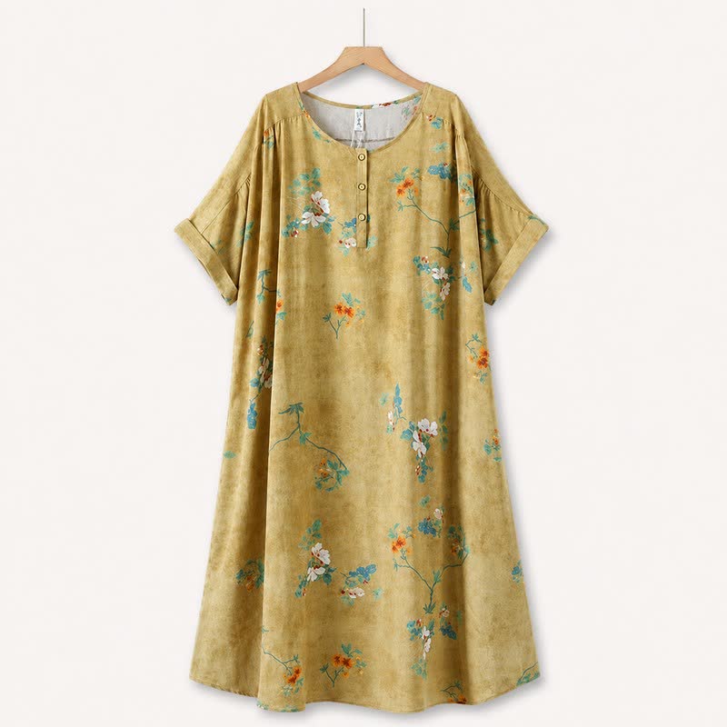 Plusock Vintage Floral Button-Front Midi Dress - Yellow - 5XL - image 0