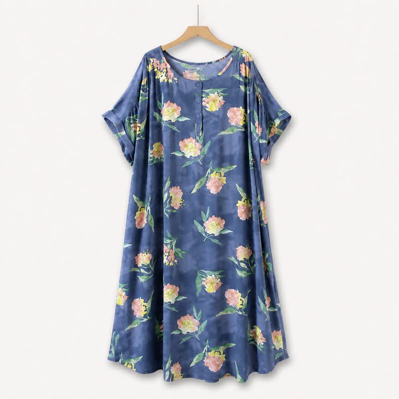 Plusock Relaxed Floral Lounge Midi Dress - Blue - 5XL - image 0