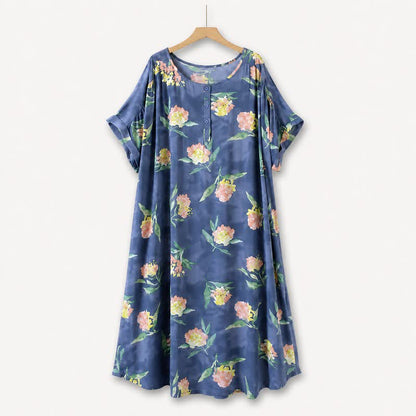 Plusock Relaxed Floral Lounge Midi Dress - Blue - 5XL - image 0