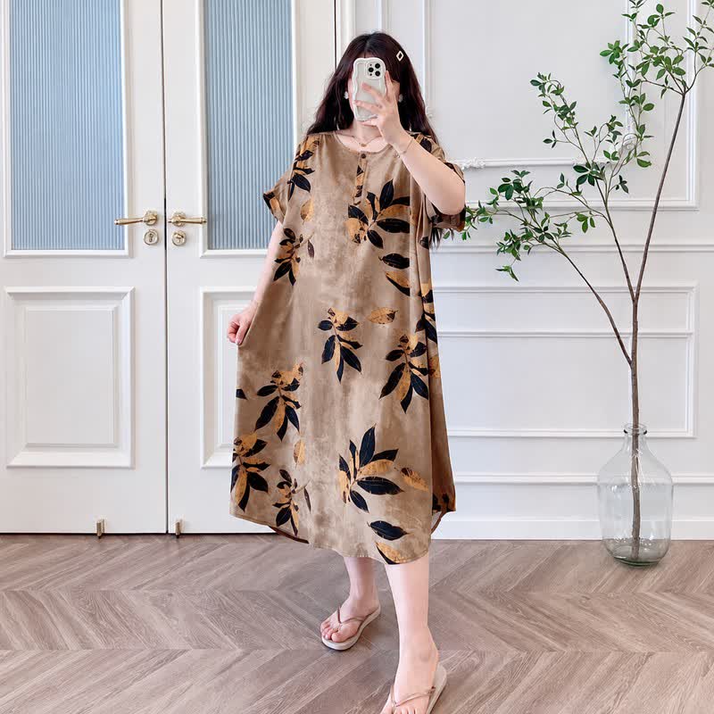 Plusock Leaf Print Relaxed Midi Dress - image 1