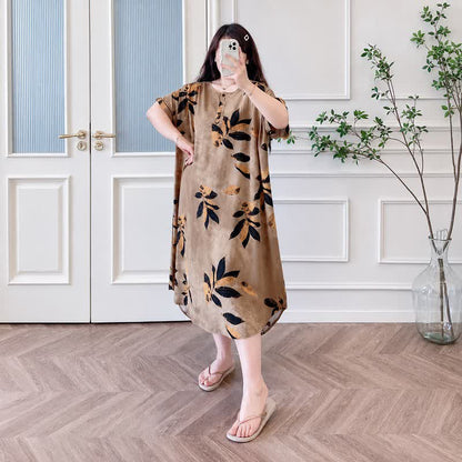 Plusock Leaf Print Relaxed Midi Dress - image 2
