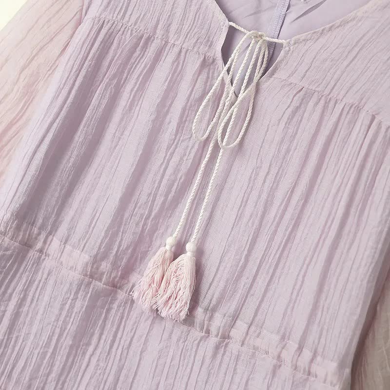 Plusock Crinkle Tiered Tassel Tie Midi Dress - image 1