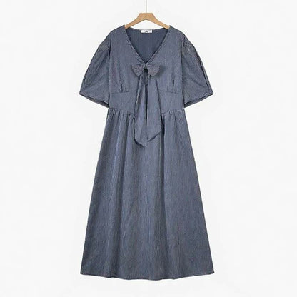Plusock Bow Tie Casual Midi Dress - Blue - 6XL - image 0
