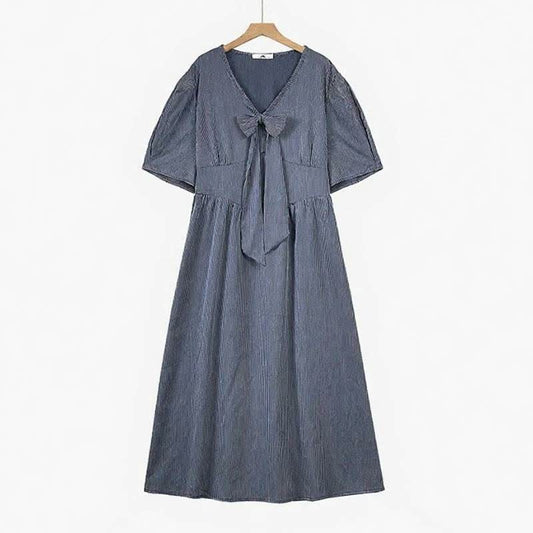 Plusock Bow Tie Casual Midi Dress - Blue - 6XL - image 0