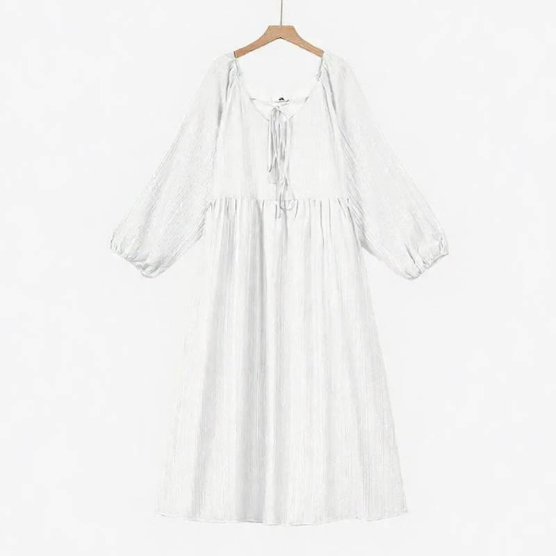 Plusock Breezy Tencel Tie Neck Maxi Dress - White - 6XL - image 1