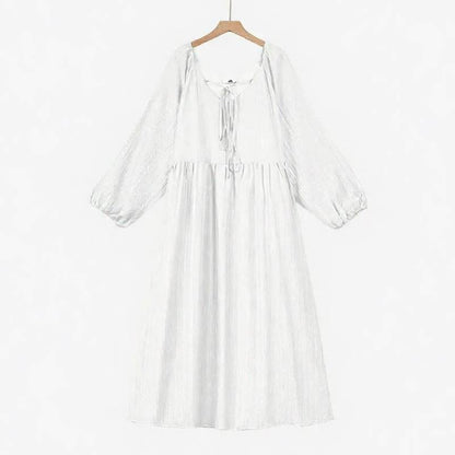 Plusock Breezy Tencel Tie Neck Maxi Dress - White - 6XL - image 1